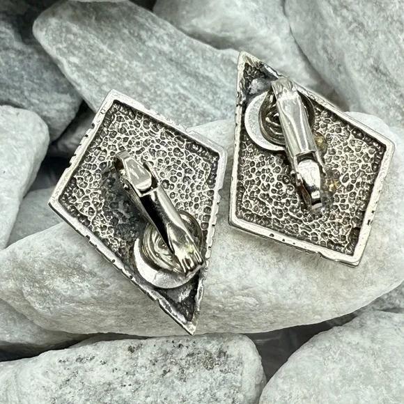 Designer Navajo Southwestern Sterling Silver Beaded Diamond Earrings Vintage 12g - Picture 7 of 9